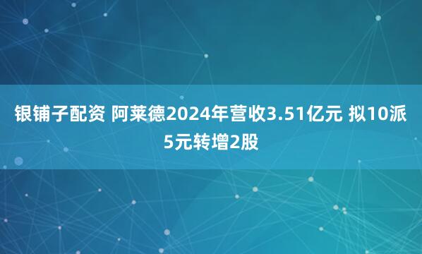 银铺子配资 阿莱德2024年营收3.51亿元 拟10派5元转增2股